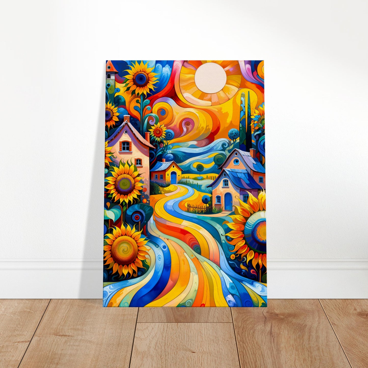 Vivid Reverie: A Whimsical Sunflower Village